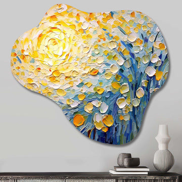 Blossoming Summer Buttercups Flower Field - Asymmetric Metal Wall Art